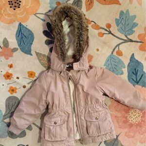 H&M Pink Kids Puffer Jacket with Faux Fur Hood